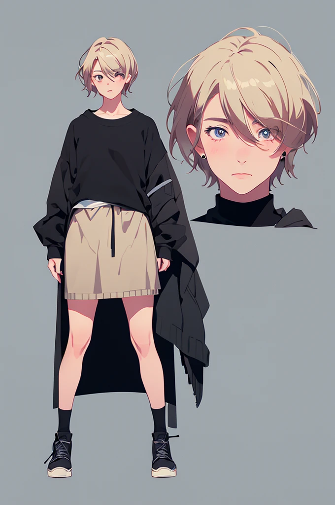 (masterpiece:1.3),(best quality:1.2),(absurdres:1.1), (full body:1.1), large sweater, no pants,
mgk_akane, covered ears,looking at viewer,
(highly detailed face and eyes:1.1),simple background,