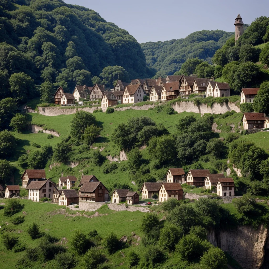 A city of little wood medieval houses builted in the cliff walls