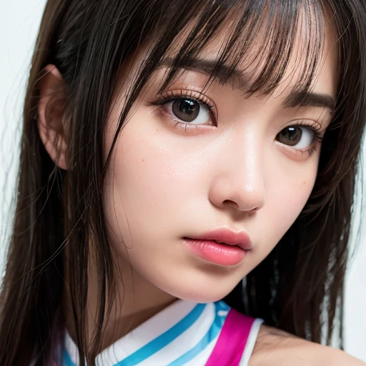 32K, highest quality, masterpiece, realistic, Super detailed, photograph, HDR, 行photograph, High resolution, disorganized, smoother light, official art, Depth of the bounds written, bright light,
close, thin, detailed face, smile, beautiful detail eyes, 19 years old Korean, cute, highest quality real texture skin,
T-shirt,