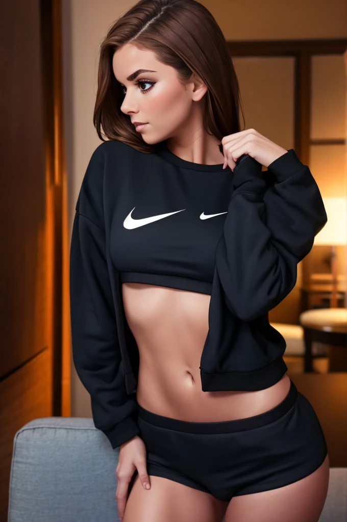 femme brune de 34 ans d' aspect réaliste en tenue de sport habillée dans sa chambre