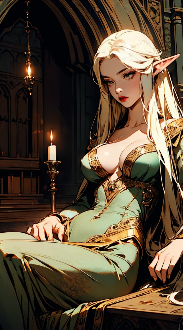 { - anatomy error}(Masterpiece - Ultra-detailed, very high resolution) Prepare to be enchanted by a true masterpiece that combines ultra-detailed art with high-resolution rendering. . meman. This work depicts a mesmerizing adult elf with long white hair (1.3) and captivating yellow eyes (1.2), emanating an aura of elegance and mystery in medieval settings. The intricate details and realistic textures invite you to explore every aspect of this enchanting composition. Woman wearing elf costumes. Red lips. No cleavage. small breasts. NO CLEavage. Walking, writing, lying down, standing, on your back, dynamic poses. Get ready to dive into a world where beauty and craftsmanship merge perfectly