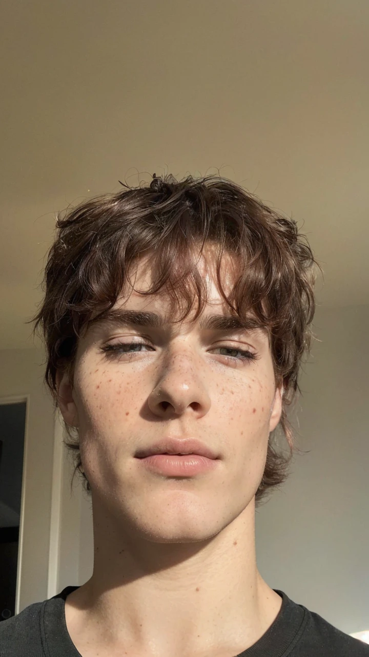 A beautiful man  with vibrant red hair, delicate freckles, incredibly detailed hair, skin, eyes, and lips, wearing an elegant dress, (best quality,4k,8k,highres,masterpiece:1.2),ultra-detailed,(realistic,photorealistic,photo-realistic:1.37),portrait,cinematic lighting,warm color tones,highly detailed,intricate,exquisite