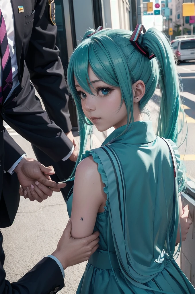 Hatsune Miku shaking hands with obama