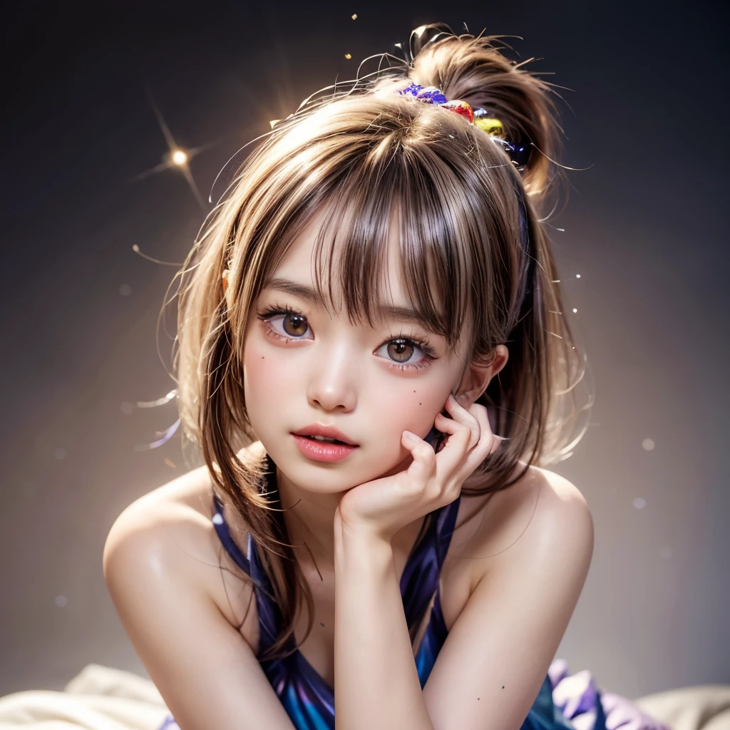 NSFW, 8k, High-level, absurd, masterpiece, best quality, primitive, very detailed CG, very detailed wallpaper, perfect lighting, Extremely detailed (((The personifying " The Simpsons " as a Little Girl))), MysticSight, Tyndall effect, Tyndall scattering, Studio gray background with (many Dazzling RainbowColor particles BokeH:1.28), (RoundlyButts, ThighGap), (Exposed:0.4), (Assfocus with looking ahead), BREAK (NOGIZAKA face variations) Extremely Detailed very KAWAII face variations, perfect anatomy, Childish, captivating gaze, elaborate detailed Eyes with (sparkling highlights:1.28), long eyelashes、Glossy RED Lips with beautiful details, Coquettish tongue, Rosy cheeks, Radiant PearlSkin with clear transparency . { (Dynamic LifeLike expressions:1.4) | :d) }, (large eyes:-1) .