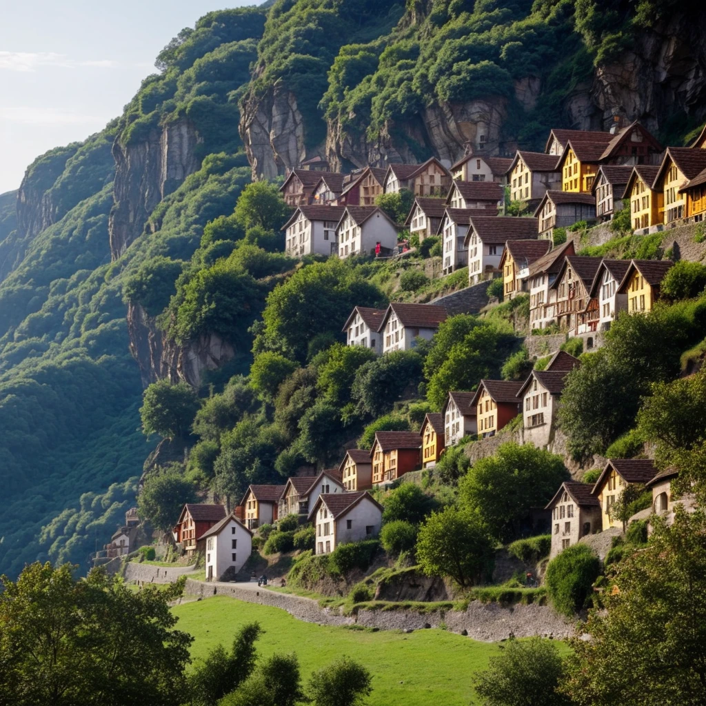 A city of little wood medieval houses builted in the cliff walls