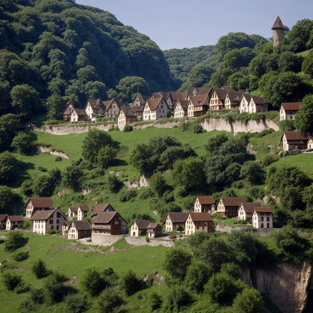 A city of little wood medieval houses builted in the cliff walls