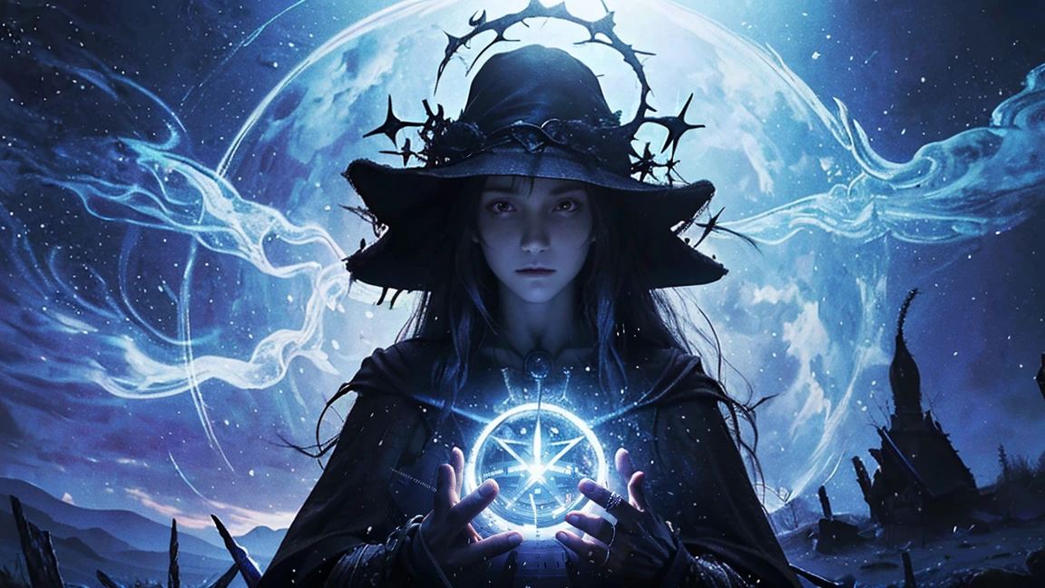 1girl, (witchcore, witchcraft, pagan, mystical, nature, occult) , magician, spell magic, magic circle, ((magic in hand)),(masterpiece, best quality:1.4),(absurdres, highres, ultra detailed:1.2),(using dark magic:1.4), imaginative overlays, artistic fusion,fantastical scenes, evocative narratives, striking visuals, upper body ，(((best quality))),(((ultra detailed))),(((masterpiece)))