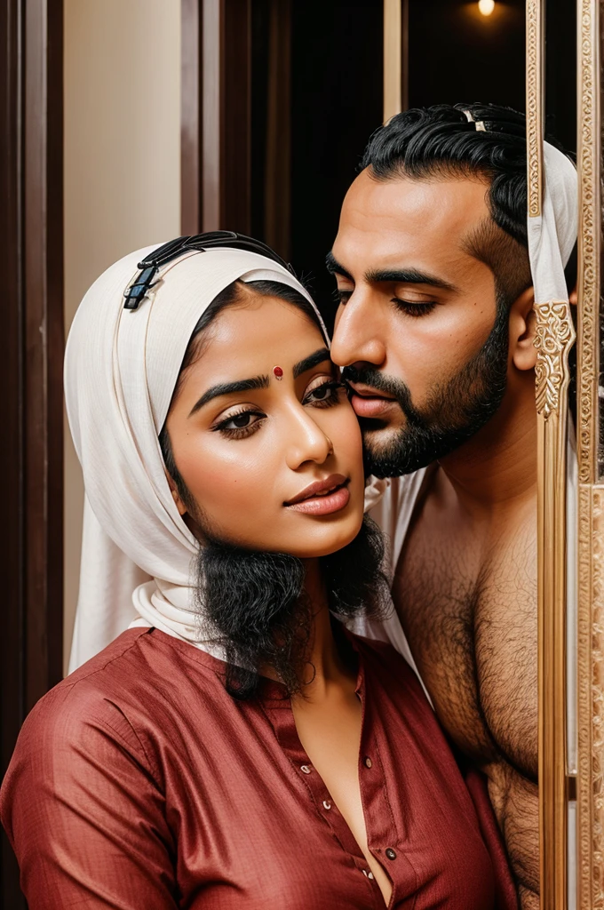 Hindu woman kissing Muslim tall Arabic man