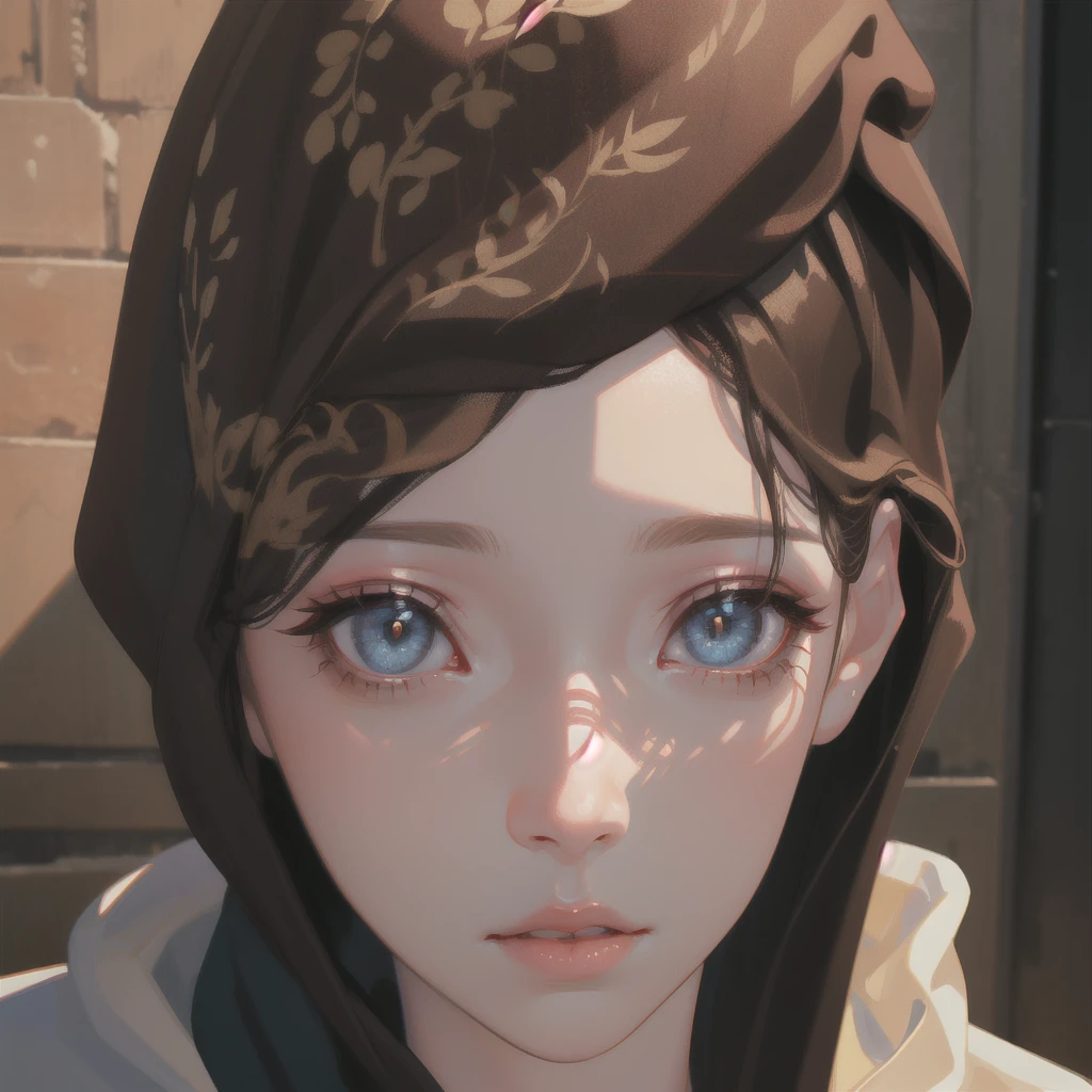 a beautiful young woman with long brown wolf-like hair, large expressive eyes, and detailed long eyeliner, wearing a grey hoodie and cap, surrounded by shiba inu dogs, cats, and game characters, (best quality,4k,8k,highres,masterpiece:1.2),ultra-detailed,(realistic,photorealistic,photo-realistic:1.37),highly detailed portrait, award winning, beautiful detailed eyes,beautiful detailed lips,extremely detailed eyes and face,longeyelashes,intricate details,cinematic lighting,warm color tones,fantasy,digital painting