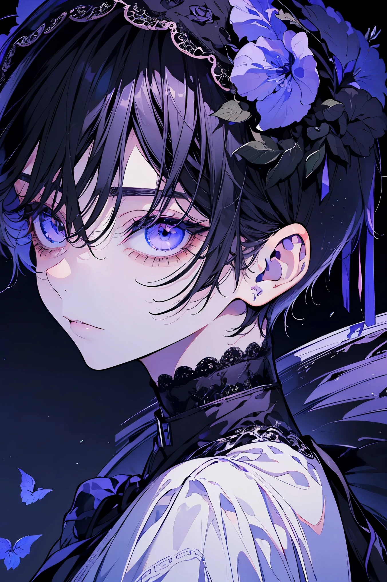 (Mastepiece), (Best Quality), Very detailed, 1 boy, Solo Shooting, Perfect Face, Beautiful Face, Very detailed顔,(Black short hair:1.3),(Big eyes:1.4),(Long eyelashes:1.4)、(Iris:1.3)