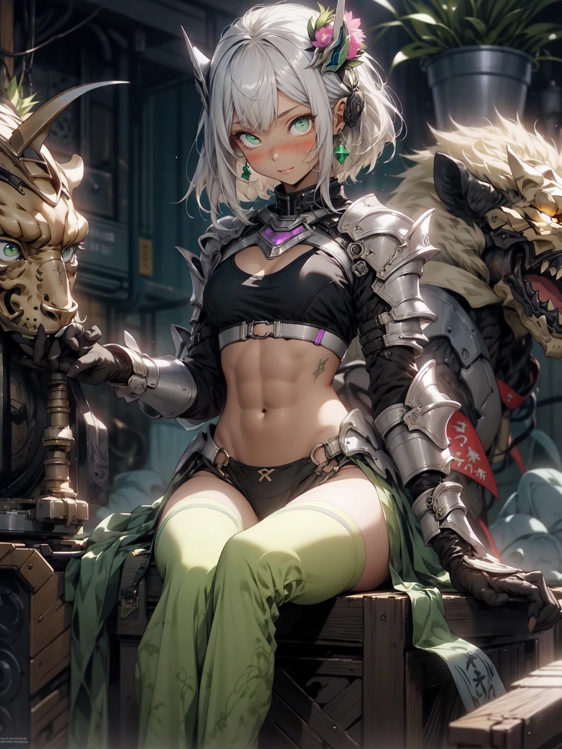 1girl,18yo,good anatomy, masterpiece, best quality,realistic, hyperrealistic, 16k hdr,(dark elf, dark skin:1.4),(earrings,silver hair,bobcut,braid,necklace,damaged body,sweat,spread legs,beautiful face,mature female,muscular paladin,metal bra,cleavage,torn costume,arm guard,leg guard,shoulder armor:1.2),(leaning forfawd,top down bottom up:1.3),(red blush,crying,open mouth,drooling,sidefellatio,sucking penis,cum on face:1.4),(1 Heinous estrus huge monster,standing,grab her head hard,penis:1.4),upper body,from side,(looking up:1.2),fantasy world,outdoor,village,(burning house:1.2),(surrounded goblins),(goblinriding, a goblin is riding a girl:1.3)from below
