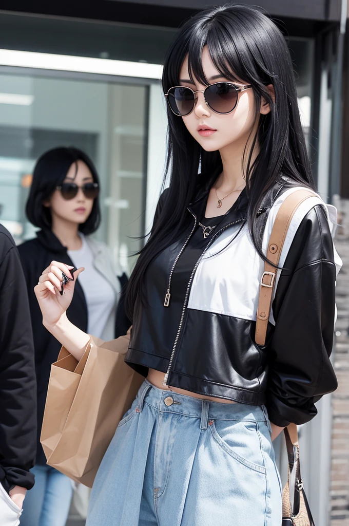 anime character, straight black hair, sunglasses