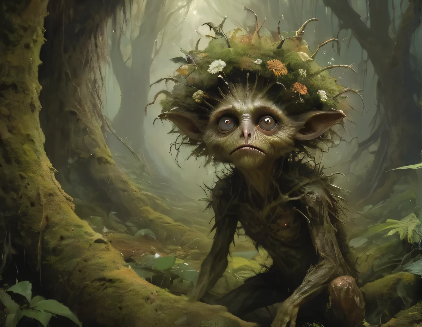 famous artwork by (casey baugh:1.1) and (april lee:1.2) and (kaja foglio:1.3), detailed expressive eyes, fantasy style, the prickly auradoodle, a stealthy forest dweller, covered in thumbling leaves and most often accompanied by the tiny bioluminescent mesmerizing logquizzler, it grunkles among gnarled trees and the enchanted luminorblerflowers in the heart of the lush quaysled lands of planet fartball iii
RAW photo, realistic texture, extremely detailed, absurdres, sharp focus, volumetric lighting, subsurface scattering