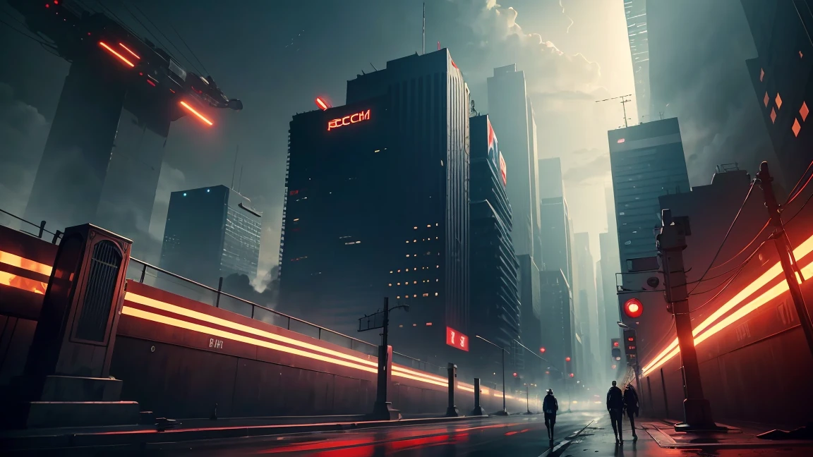 (Tech Black, dystopia:1.2), Overcrowded cities,  lights blue and red, captivating beauty, masterpiece, highest quality, realistic digital art, detailed background, 8k wallpaper