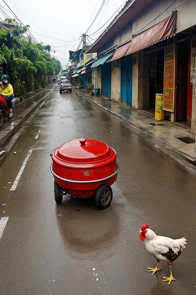 Describes a chicken pho restaurant selling sidewalks in Vietnam