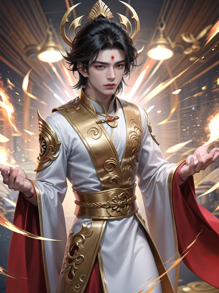 (Martial arts style works),(quality),(height),(Detailed background of a young boy.),In the middle of a valley covered with dense smog A handsome young man named "Dongyang" ยืนตระหง่านสง่าในชุดจีนโบราณสีดำสนิท ประดับลวดลายมังกรทองอร่าม ออร่าอันทรงพลังแผ่กระจายจากร่างกายกำยำล่ำสัน ราวกับมังกรดำตัวจริงที่หลุดออกมาจากตำนาน
ดวงตาสีดำสนิทของDongyangเปล่งประกายดั่งดวงดาว ท่าทางสง่างามเฉิดฉาย เปี่ยมไปด้วยความลึกลับน่าค้นหา เขาคือทายาทเพียงหนึ่งเดียวของเผ่าพันธุ์มังกรมืด ผู้สืบทอดพลังแห่งความมืดอันยิ่งใหญ่