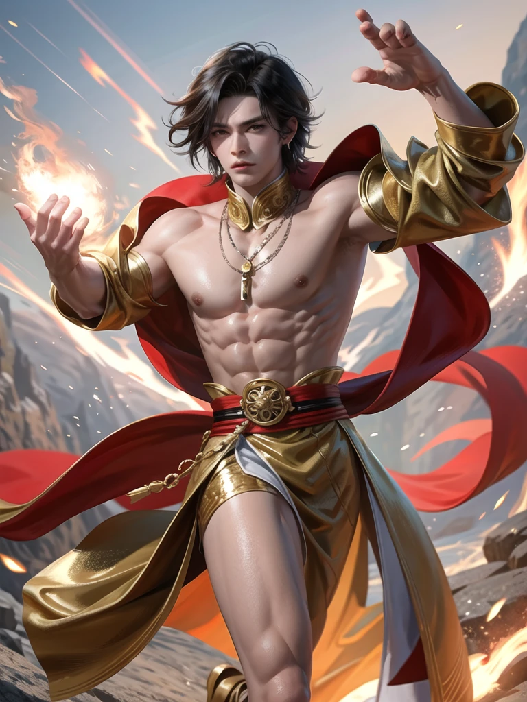 (Martial arts style works),(quality),(height),(Detailed background of a young boy.),In the middle of a valley covered with dense smog A handsome young man named "Dongyang" ยืนตระหง่านสง่าในชุดจีนโบราณสีดำสนิท ประดับลวดลายมังกรทองอร่าม ออร่าอันทรงพลังแผ่กระจายจากร่างกายกำยำล่ำสัน ราวกับมังกรดำตัวจริงที่หลุดออกมาจากตำนาน
ดวงตาสีดำสนิทของDongyangเปล่งประกายดั่งดวงดาว ท่าทางสง่างามเฉิดฉาย เปี่ยมไปด้วยความลึกลับน่าค้นหา เขาคือทายาทเพียงหนึ่งเดียวของเผ่าพันธุ์มังกรมืด ผู้สืบทอดพลังแห่งความมืดอันยิ่งใหญ่