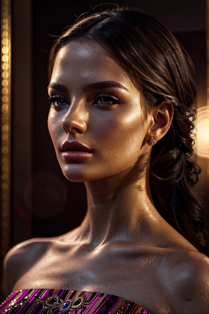 a beautiful girl in an evening dress, detailed face, elegant, cinematic lighting, high fashion, intricate dress design, flowing fabric, luxury, opulent, dramatic colors, rich tones, glamorous, ethereal, exquisite, (best quality,4k,8k,highres,masterpiece:1.2),ultra-detailed,(realistic,photorealistic,photo-realistic:1.37),HDR,UHD,studio lighting,ultra-fine painting,sharp focus,physically-based rendering,extreme detail description,professional,vivid colors,bokeh,fashion photography