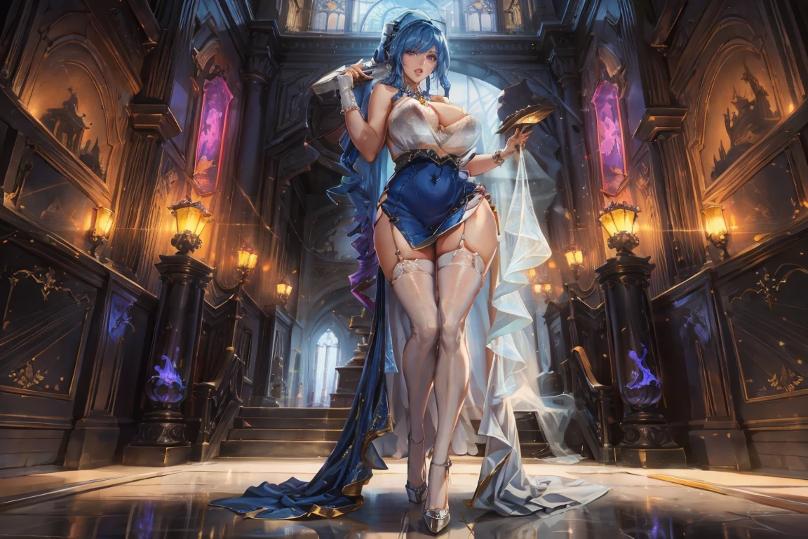 St. Louis Luxury Wheel, 1 very beautiful girl with bountiful assets, wearing sensual almost see-through party dress with many jewelries, wearing stilletto heels,standing sensually, BREAK, St. Louis Azure Lane splashart,
