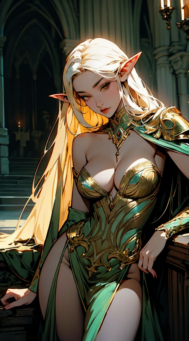 { - anatomy error}(Masterpiece - Ultra-detailed, very high resolution) Prepare to be enchanted by a true masterpiece that combines ultra-detailed art with high-resolution rendering. . meman. This work depicts a mesmerizing adult elf with long white hair (1.3) and captivating yellow eyes (1.2), emanating an aura of elegance and mystery in medieval settings. The intricate details and realistic textures invite you to explore every aspect of this enchanting composition. Woman wearing elf costumes. Red lips. No cleavage. small breasts. NO CLEavage. Walking, writing, lying down, standing, on your back, dynamic poses. Get ready to dive into a world where beauty and craftsmanship merge perfectly