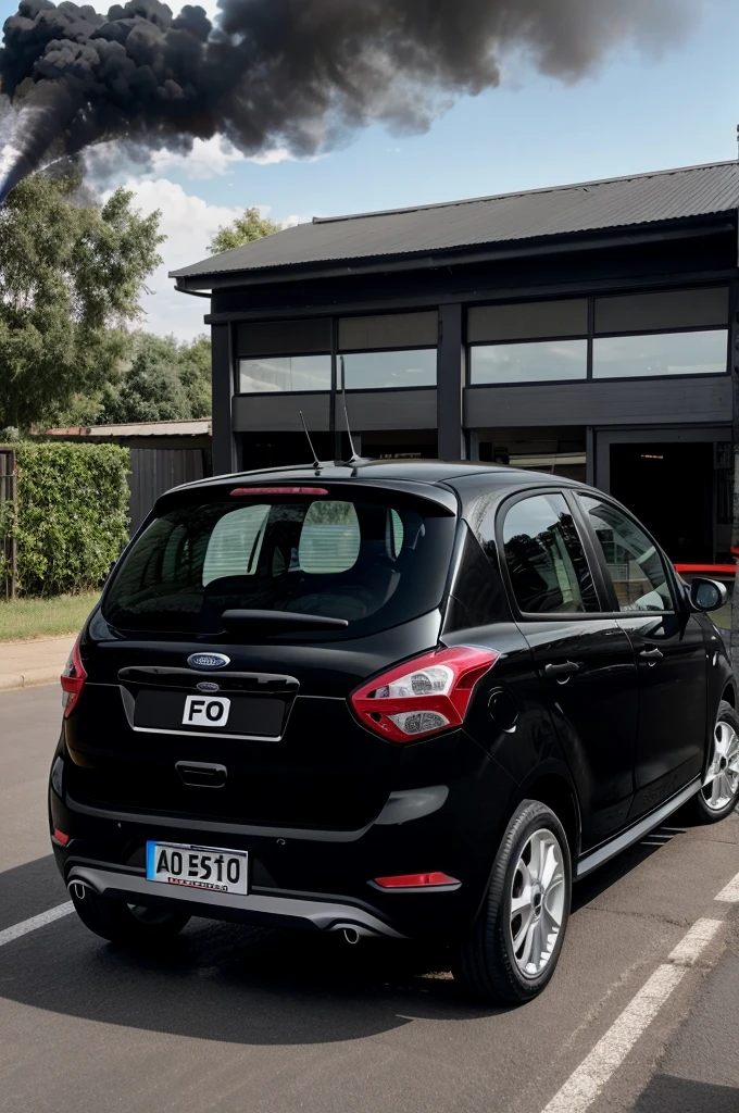 Create an ai image on Ford Figo generating Black Smoke from exhaust