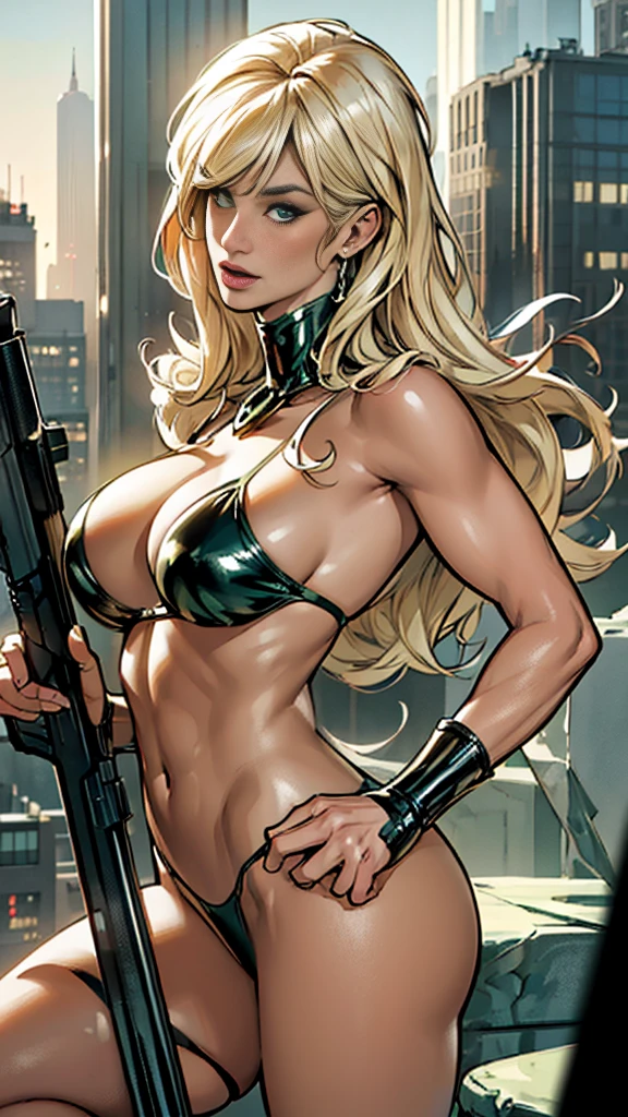 Photo of Cyborg Shyla Stylez, Upper body, green eyes, her porcelain skin complemented by sexy black leather lingerie, sci-fi background with clean, soft textures, biomechanical design elements akin to an anatomy illustration, hyperrealistic with intricate details, soft cinematic lighting, 8K resolution, global and volumetric lighting, HDR quality, depth of field, lush cinematography in the style of MDJRN-V4, Alphonse Mucha's intricate detailing, the perfect composition for an art piece trending on ArtStation. Blade Runner, night in the top of building, bjg city night.