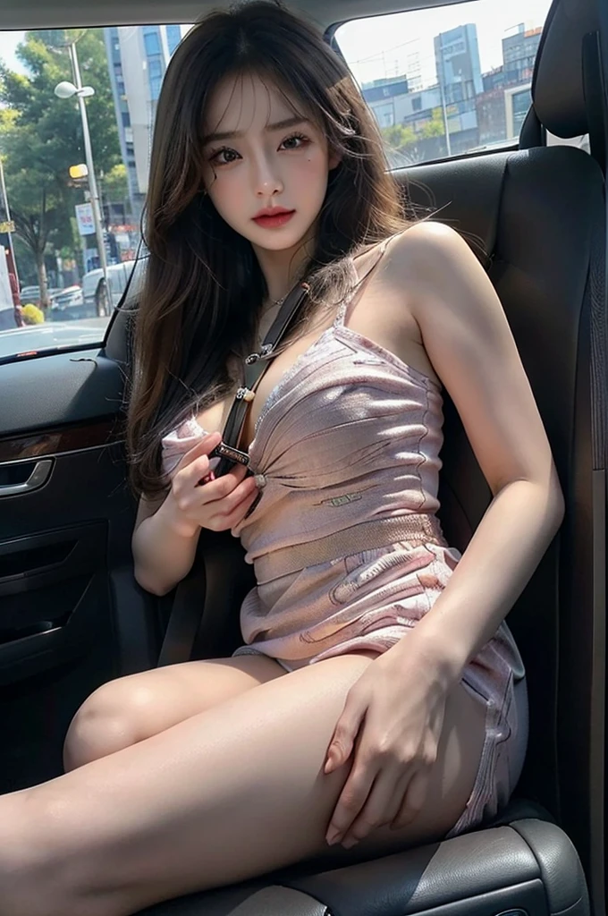(best quality,4K,8K,mackerel,masterpiece:1.2),very detailed,(realistic,photorealistic,photo-realistic:1.37),one man, driving a car with a woman, That girl is a beautiful fairy,ball gag,bound and gagged,gagged,flirty eyes,Slim and feminine dress,gr3ysh33r, in the car, a passerby is lying down,seat, night, vibrator inserted into her pussy., vibrator on thighs, Dildo penetrated her anus., riding dildo, spread legs, expose pussy, The woman climaxes and squirts, the clear liquid gushing out from her crotch
