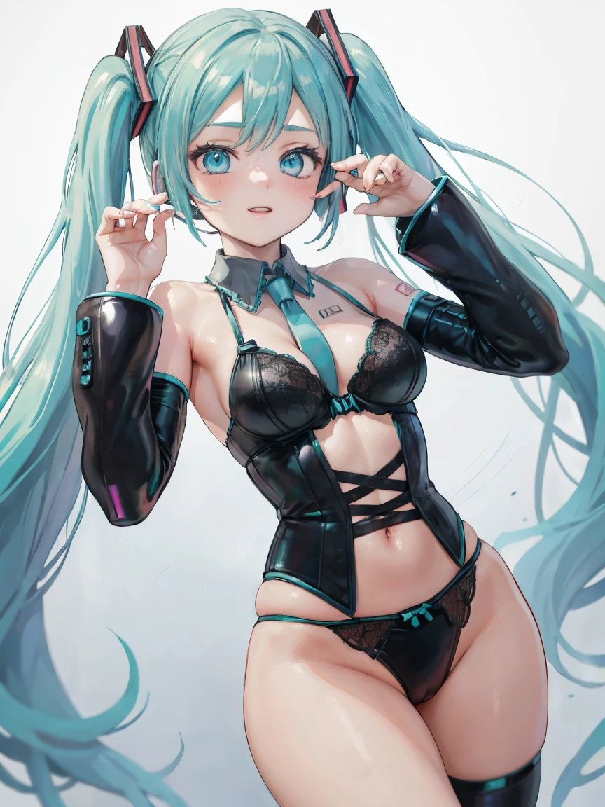((Top quality)), ((Masterpiece)), ((best quality:1.2,)), ((Hatsune Miku)), ((latex Lingerie)),