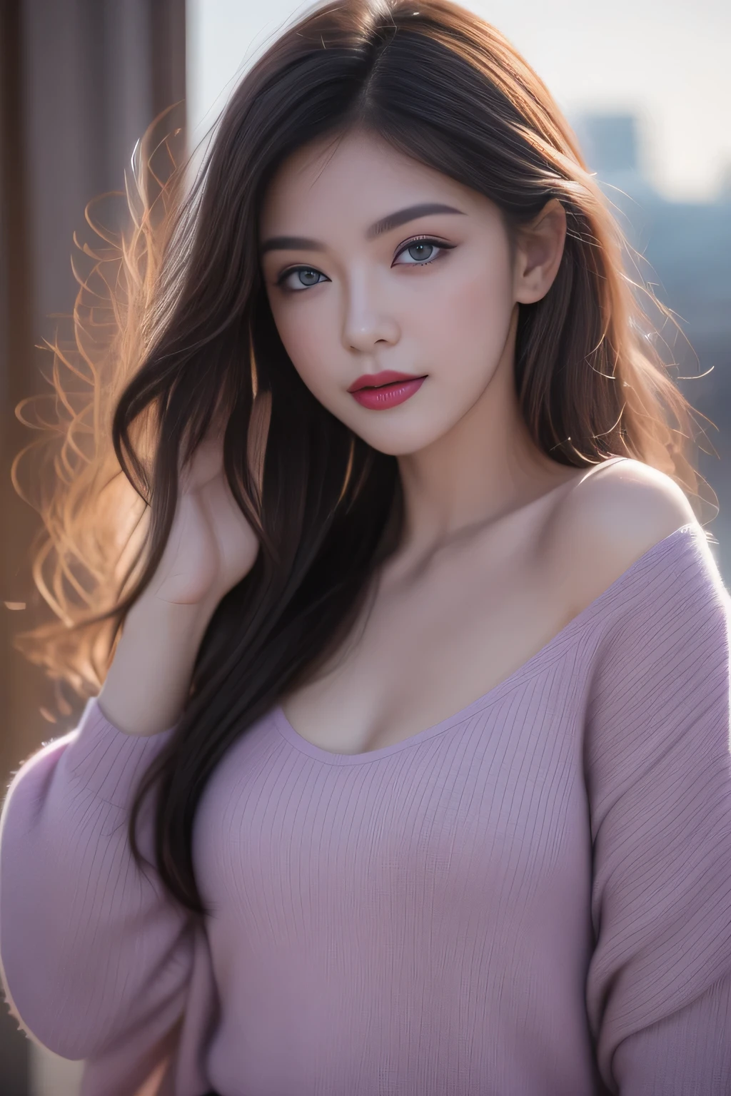 hair bobbles, wince, longeyelashes, solid circle eyes, light smile, ear blush, fang, ccurate, Surrealism, drop shadow, anaglyph, stereogram, tachi-e, ass pov, atmospheric perspective, 8K, super detail, best quality, best quality, high details, anatomically correct, uhd, retina, high quality, highres, award winning, textured skin, super detail, accurate, masterpiece,(32k) 16K, 8K, 4K, Very delicate face shape, Little mouth, Bitten lip makeup, Sissy, Purple Hair, Purple Eyes, high resolution, perfect. portrait.