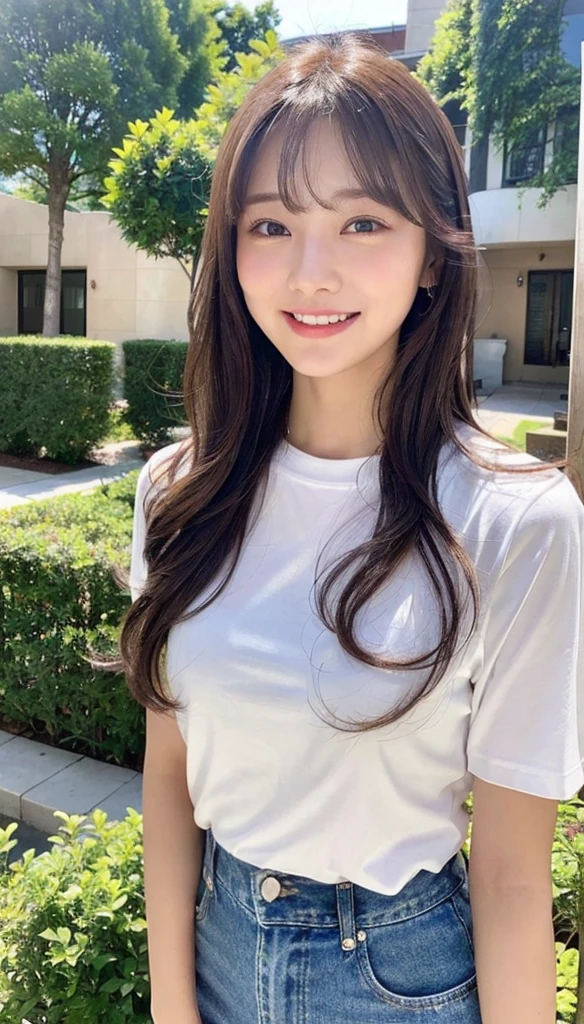 (top-quality、8K、32K、masterpiece、nffsw:1.2)、Cute Japan pictures of married girls、18year old、A smile、beauitful face、(Slouched:1.3)、crouching down、(From above:1.2)、(a closeup:1.4)、POV、Loose-fitting T-shirt、large full 、(beautiful nipple 0.9)、outside of house、the wind、shinny skin、blurry backround、