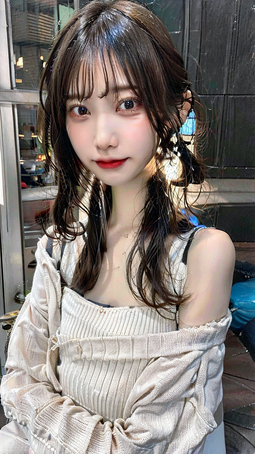 (masterpiece:1.3), (8K, Realistic, RAW Photos, Best image quality: 1.4), Japanese 、(Random Hairstyles:1.2)、Cleavage:1.2、Highly detailed face、Attention to detail、double eyelid、Chest to chest、Sharp focus:1.2、Beautiful woman:1.4、Light brown hair、Highest quality、masterpiece、Ultra-high resolution、(Realistic:1.4)、Highly detailed and professionally lit smiles、Loose, lightweight knitwear、Shoulder out、thin、Serious expression、Short-haired、Deadly position