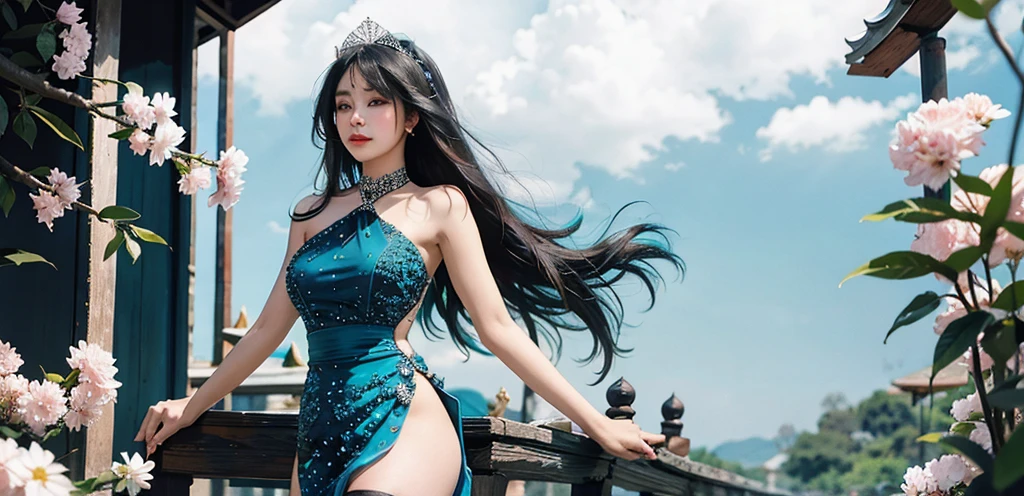 Gambar HD 16k: Wanita cantik rambut pendek hitam cyan, menatap keluar jendela, gaun, cahaya matahari pagi, cerah damai penuh harapan. Wajah jelas ekspresif, rambut rapi natural, gaun terang flowy, cahaya matahari diagonal bayangan dramatis. Pemandangan luar jendela pepohonan bunga kota ramai. Mata biru bibir merah muda tersenyum tipis, rambut bob rapi jepit cyan, gaun sutra putih halus mengalir, efek halo indah, taman bunga cerah.
