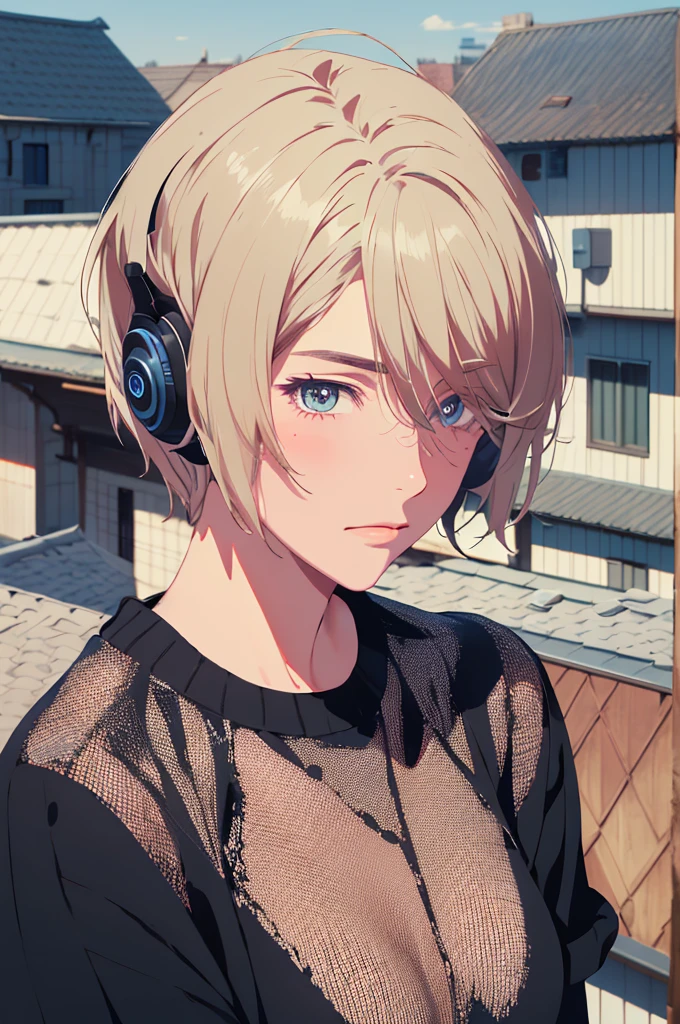 (masterpiece:1.3),(best quality:1.2),(absurdres:1.1), (full body:1.1), dark hair, large sweater, no pants,
mgk_akane, covered ears,looking at viewer,
(highly detailed face and eyes:1.1),standing on a rooftop, simple background,