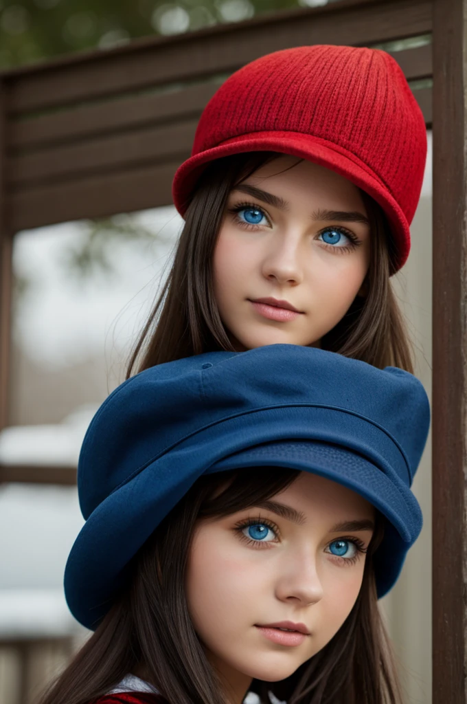 Blue eye red hat girl