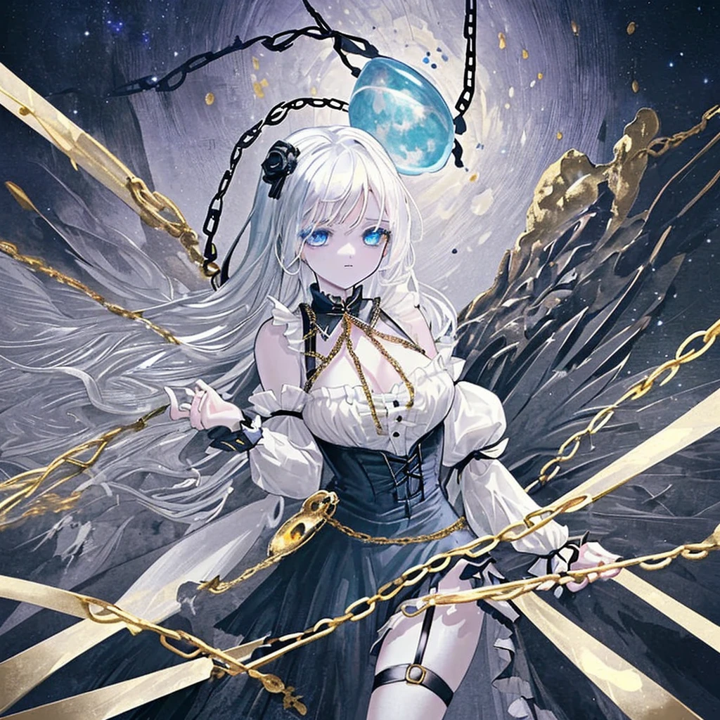 a beautiful girl with blue eyes, long white and blue hair streaked with shadow, wearing sunglasses on her head, in a panda-eared outfit, standing in a dramatic landscape with dramatic lighting and shadows, highly detailed, masterpiece, best quality, 4k, 8k, photorealistic, ultra-detailed, sharp focus, physically-based rendering, professional, vivid colors, bokeh