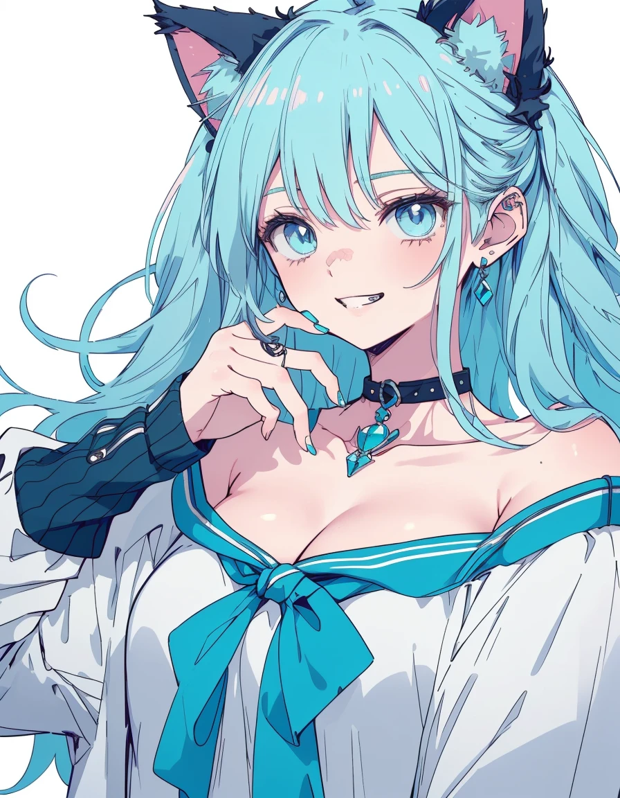 grin, indian style, fullbody, ((masterpiece, best quality:1.5)), ((Beautiful detailed cat aqua eyes:1.2)), cat ears, pale skin, small breasts, beautiful hands, beautiful fingers, EasyNegative