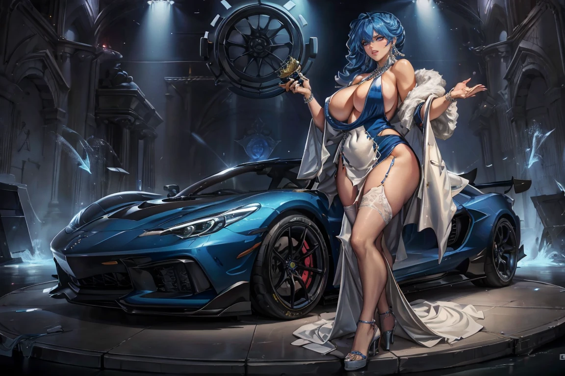 St. Louis Luxury Wheel:1.2, 1 very beautiful girl with bountiful assets, (wearing sensual almost see-through party dress with many jewelries), wearing stilletto heels,standing sensually, BREAK, St. Louis Azure Lane Luxury Wheel splashart, face & body focus, sports car, super car bitch, made to impress with details,