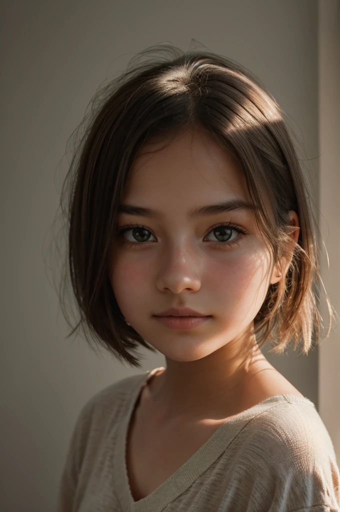 portrait, 15 years cute girl, Shadows game, beautiful lighting, subtle pastel tones