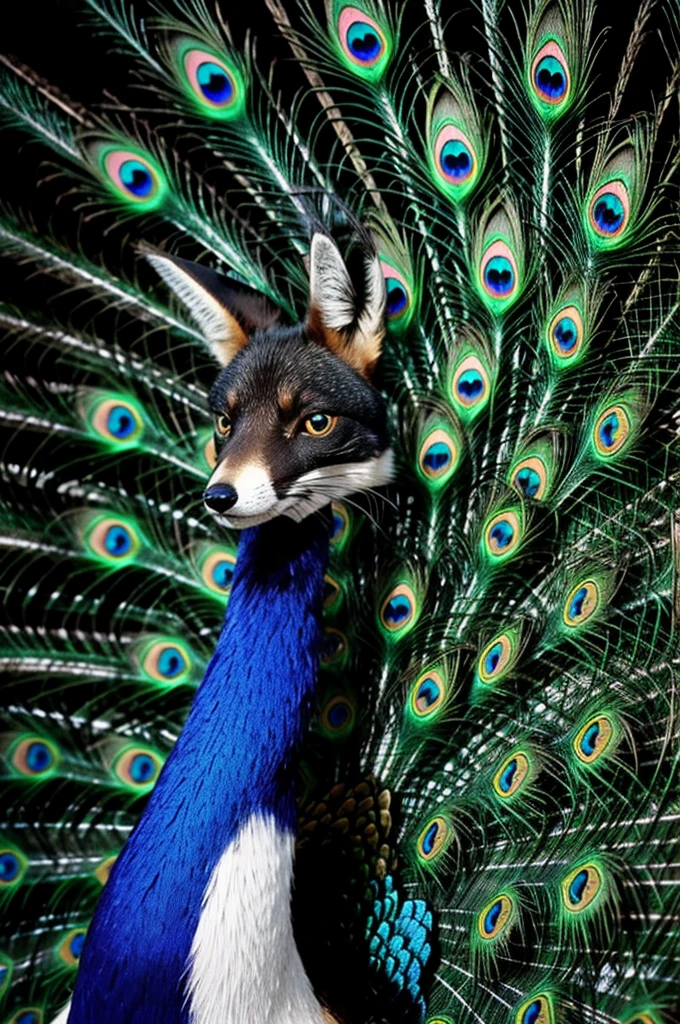 black fox with white peacock
