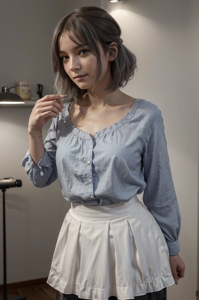 ((16 nuits de divorce)), ((Projet Touhou)), Cosplay, femme de 20 ans, (((cheveux gris)), ((cheveux mi-hérissés)), ((tenue de femme de chambre bleue)), ((blouse blanche)), milieu de la poitrine, (Lumière)))), (pose))), (photo photoréaliste: 1.3), rim Lumièreing, (Peau très détaillée:1.2), 8k UHD, reflex numérique, haute qualité, Haute résolution, 4K, 8k, bokeh, Absurdité, Meilleur rapport quatre doigts et un pouce, (réel:1.3), La fille la plus mignonne, Beaucoup de couteaux