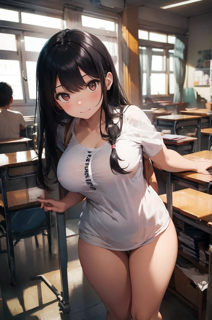 Highest quality,masterpiece,Black Hair,Friendly,One girl,Classmate,pubic hair,She takes off her and shows me her naked body.,classroom,laughing,Girlfriend
