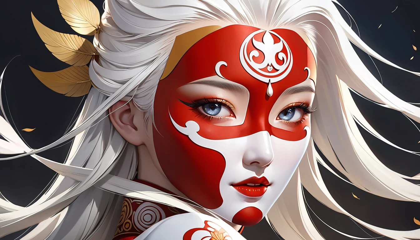 Close-up of a white-haired woman wearing a white mask, Beautiful character painting, Gu Weiss, artwork in the style of Gu Weiss, White-haired deity, author：Yang J, Epic and beautiful character art, Stunning character art, author：Fan Qi, by Wuzhun Shifan, Gu Weiss on pixiv artstation