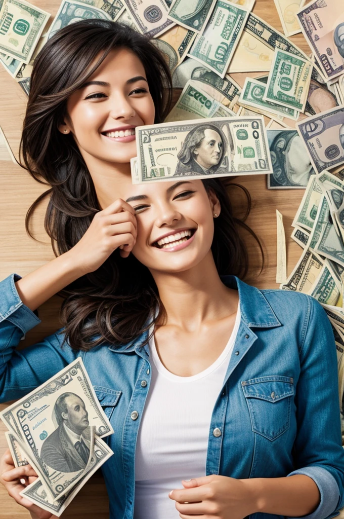 One lady happily throwing money notes