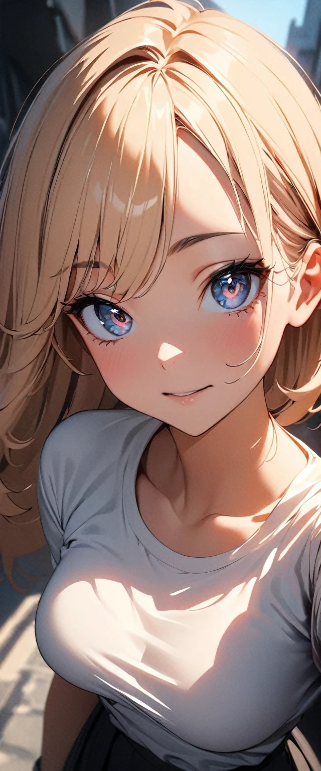 (high quality, 8k, 4K, High Contrast, masterpiece:1.2, 最high quality, Best aesthetics), 1 female, (Real skin texture:1.3), (Film Grain:1.3), (Selfie angle, High Angle), One Girl, Beautiful and detailed eyes and face, 最high quality, close, Face Up Shot:1.4,