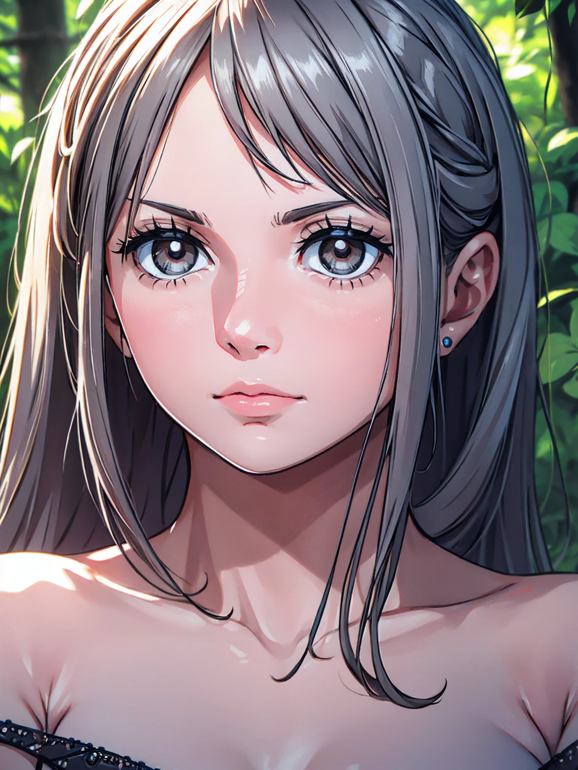 RAW photo, photography, photorealistic, 8k vibrant photograph of woman in nature, ultra detail, finely detailed, dramatic light, finely detailed beautiful eyes, detailed skin, depth of field, grey eyes