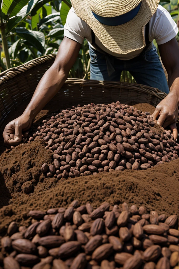 Image of a farmer picking cocoa in Colombia
