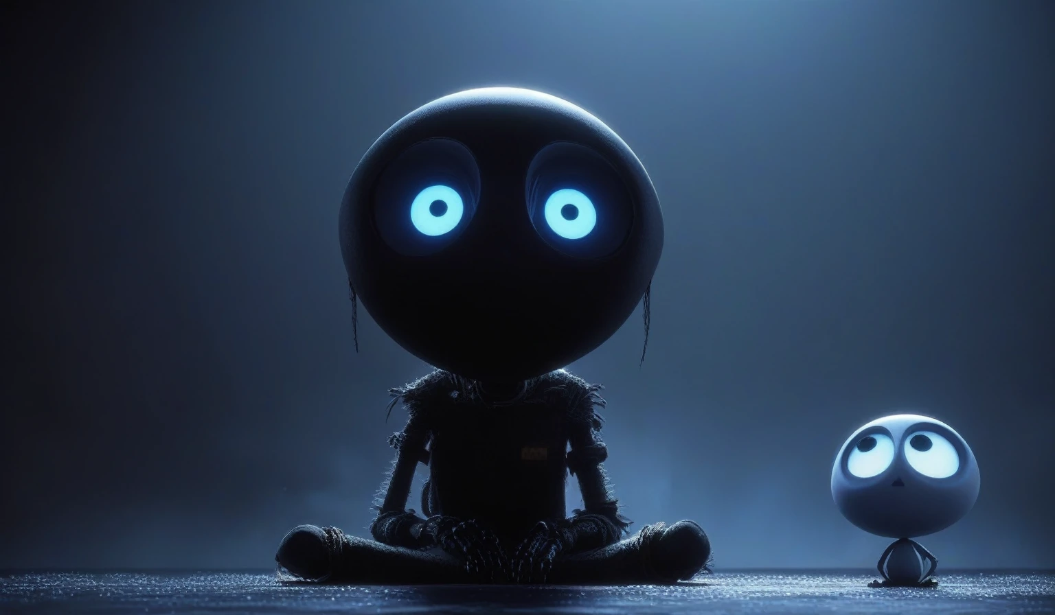 Create a simple and elegant“Love, Death, and Robots" logo, shedding niobium tears. The design should convey a strong sense of sadness and melancholy, using a minimalist approach with clear lines and using only high contrast deeply matte black, nicola samori,ben templsmith,Irina Yermolova,,pixar movie still, pixar movie screenshot, frame from pixar movie, animated movie still, still from the pixar movie, still from a pixar movie, disney pixar movie still, pixar movie scene, still from pixar movie, still from a 2001 pixar movie, pixar render, animated film still