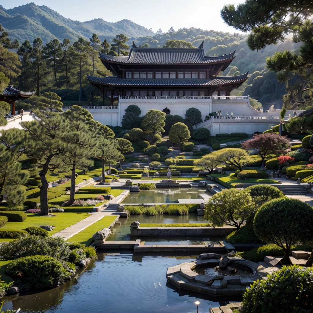 Panoramic view of the imperial palace, gorgeous oriental palace, multiple pavilions