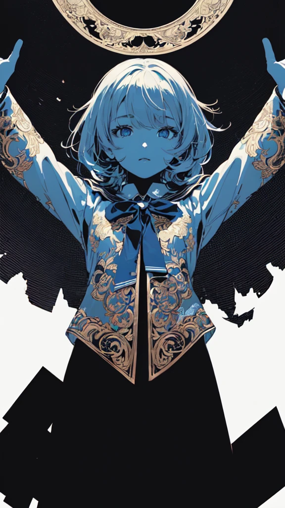 leaning back with hands out in the air,girl、high school girl、(masterpiece, highest quality, official art:1.2), (flat color:1.5),(colorful),looking at the viewer,1 girl,alone, white background, ,(2D:1.5) ,NSFW