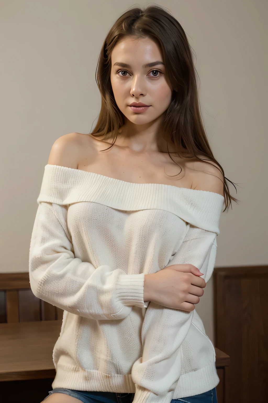 ((best quality)), ((masterpiece)), (detailed), 1girl, off-shoulder sweater, 